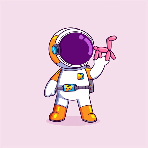 Astronaut Making Showing Dog Made Balloon Illustration — Stock Vector
