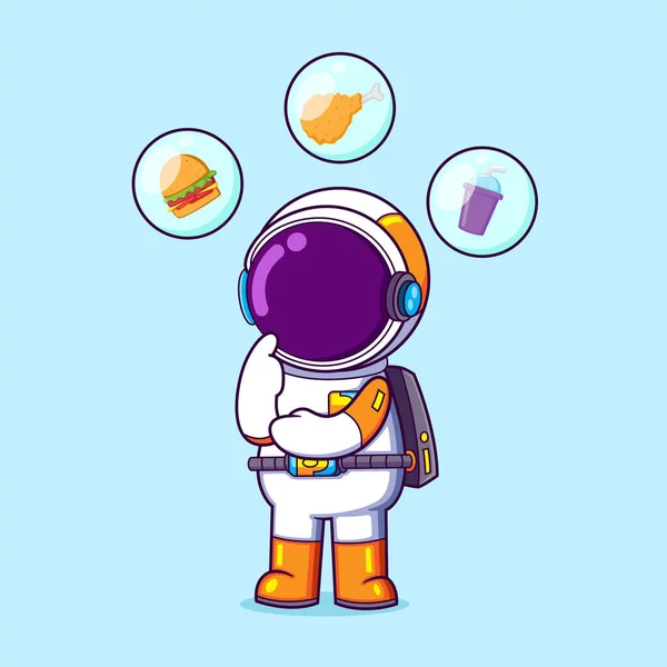 Astronotun Bugün Için Satın Almak Yemek Istediği Yiyeceklerle Kafası Karışmış — Stok Vektör