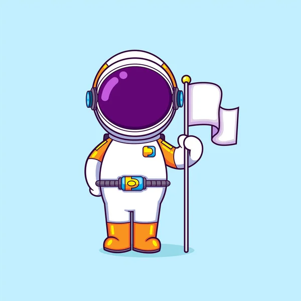 Αστροναύτης Στέκεται Και Κρατάει Λευκή Σημαία Αφού Φτάσει Έναν Πλανήτη — Διανυσματικό Αρχείο