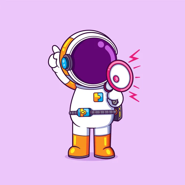 Astronauta Está Sonando Información Con Altavoz Ilustración — Vector de stock