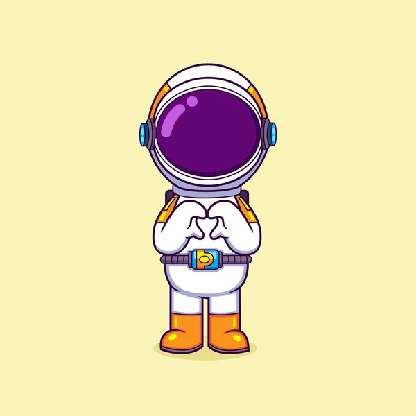 Lindo Astronauta Está Dando Señal Amor Con Feliz Expresión Ilustración — Vector de stock