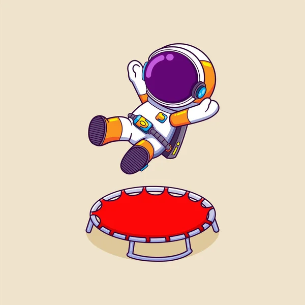 Gelukkige Astronaut Speelt Trampoline Springt Hoog Van Illustratie — Stockvector