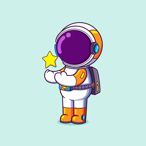 宇宙飛行士は空から明るい星をキャッチしているので イラストの幸せ — ストックベクタ