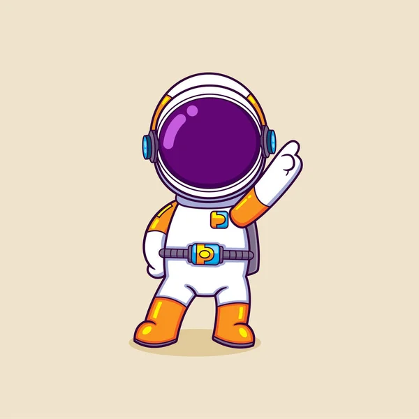 Der Süße Astronaut Steht Und Posiert Lustig Mit Dem Zeigefinger — Stockvektor