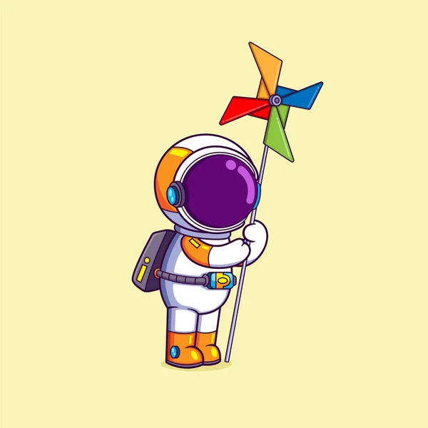 Astronot Uzun Büyük Bir Yel Değirmeni Tutuyor — Stok Vektör