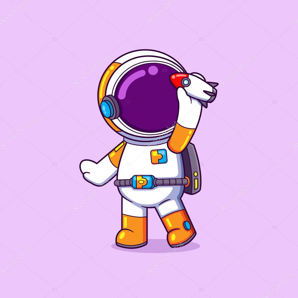 The astronaut is playing a small rocket toy flying and he is very happy of illustration