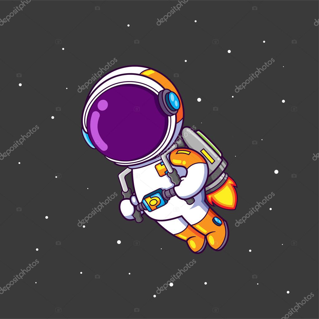 The astronaut flying in the sky galaxy with the jet pack and suitable costume of illustration