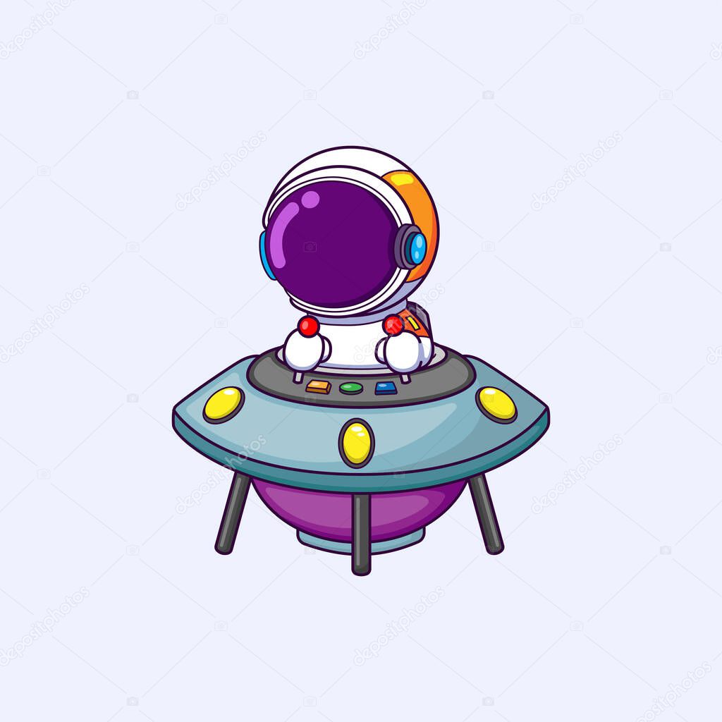 The astronaut is driving ufo and controlling the motion of illustration