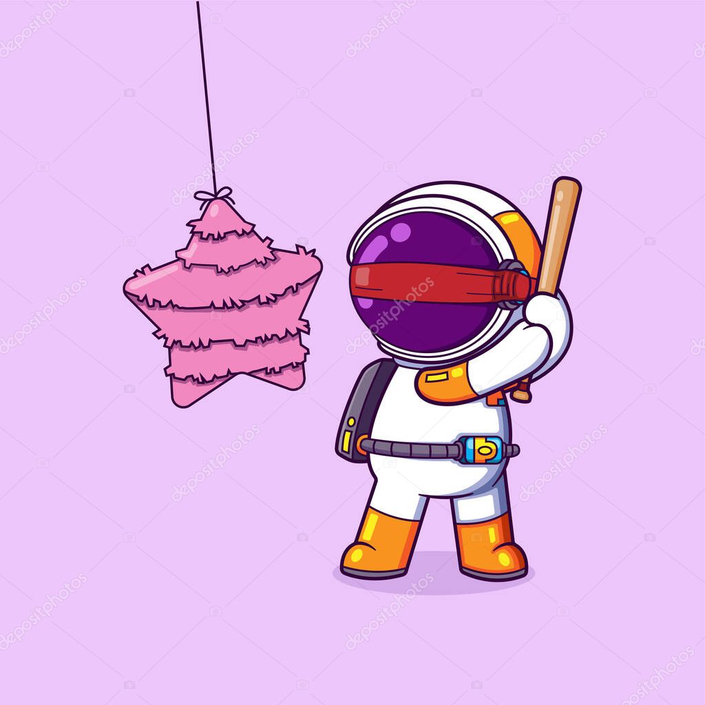 The astronaut is holding the stick and hitting the big surprise with the blind eyes of illustration