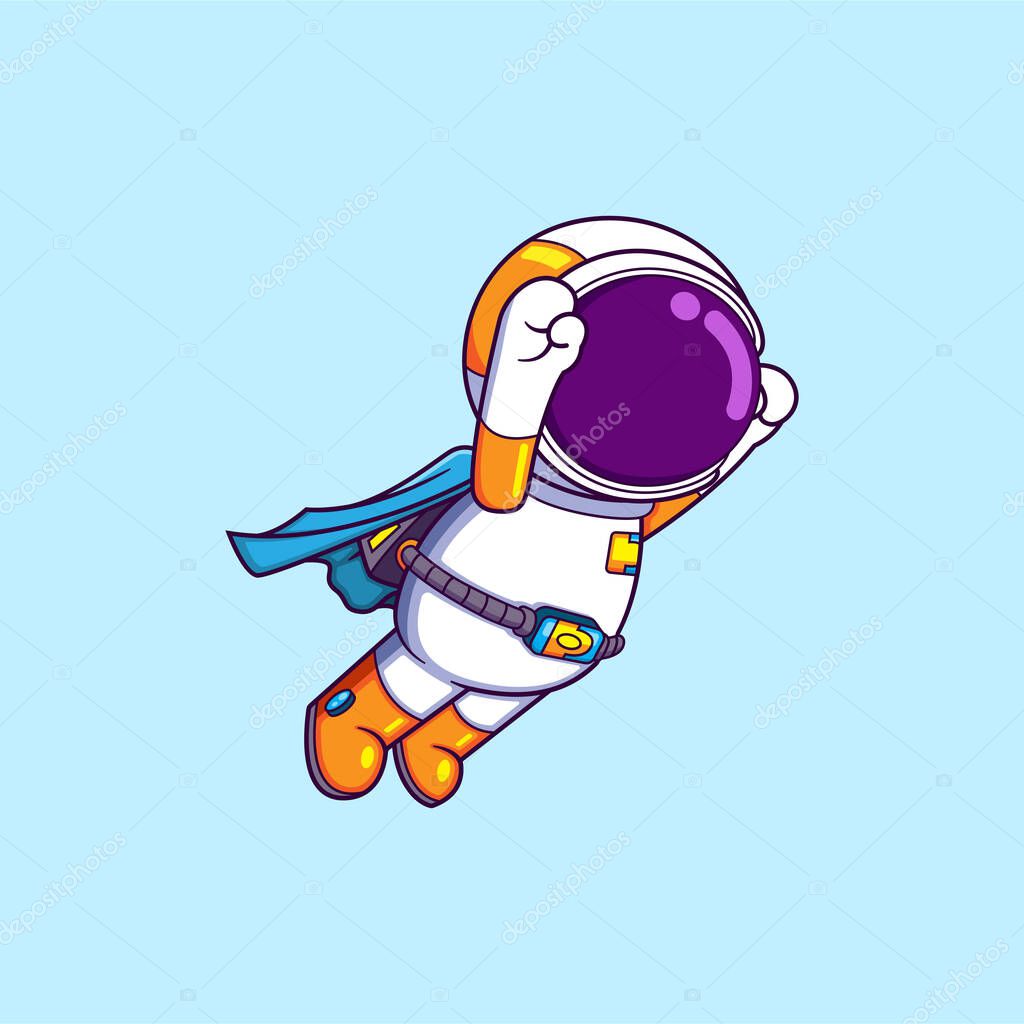 The cool astronaut is flying so fast in the sky with the magic cloak of illustration