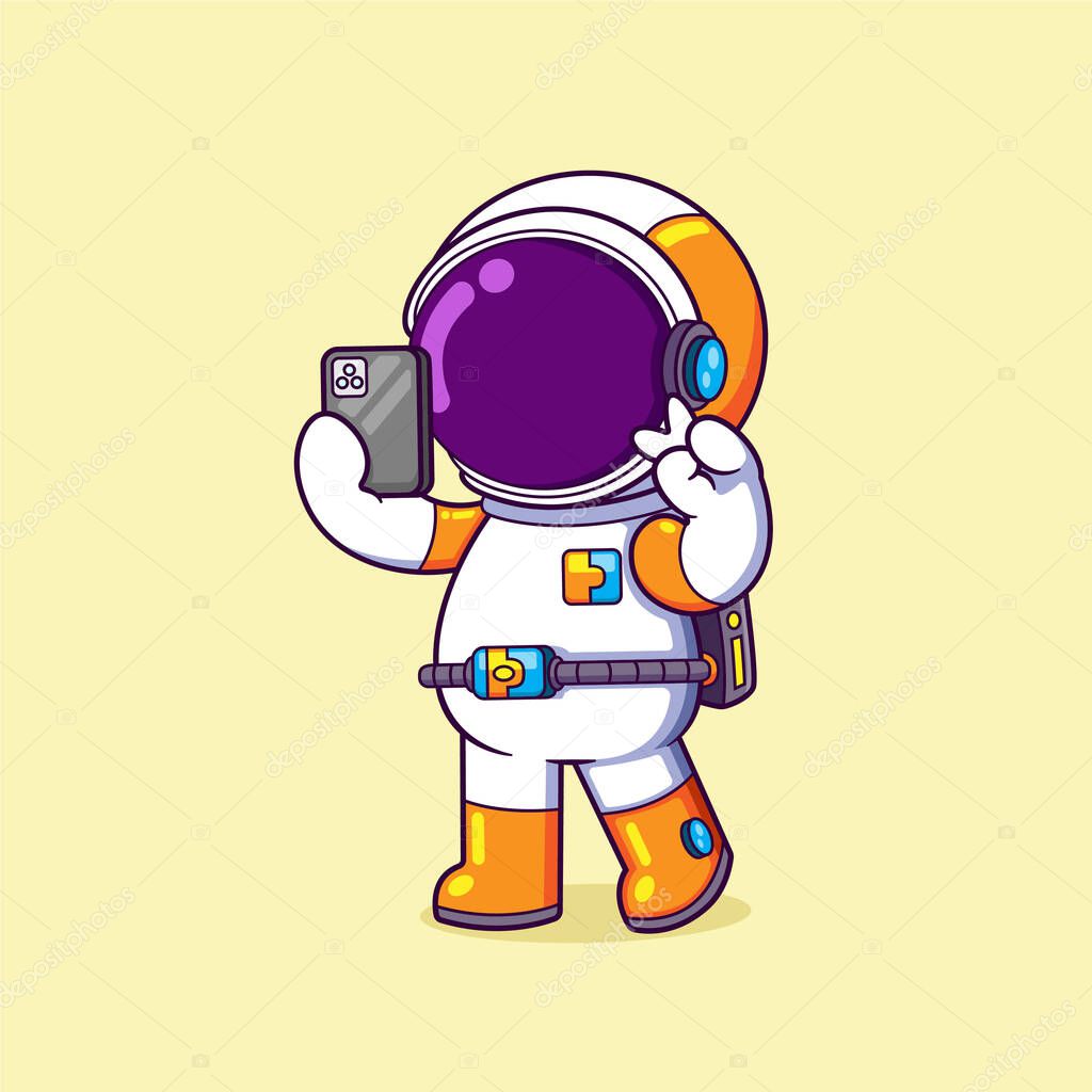 The happy astronaut is doing the selfie and posing with the cool expression of illustration