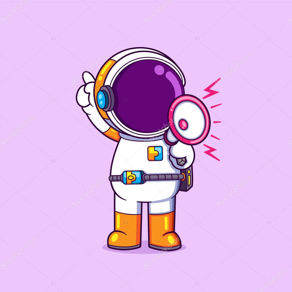 The astronaut is sounding the information with the loudspeaker of illustration