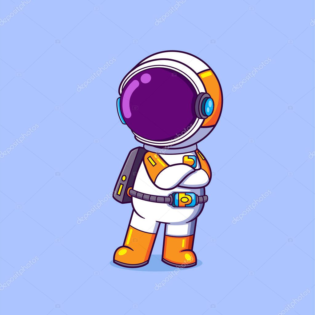 The cool astronaut is standing and posing with the cool pose of illustration