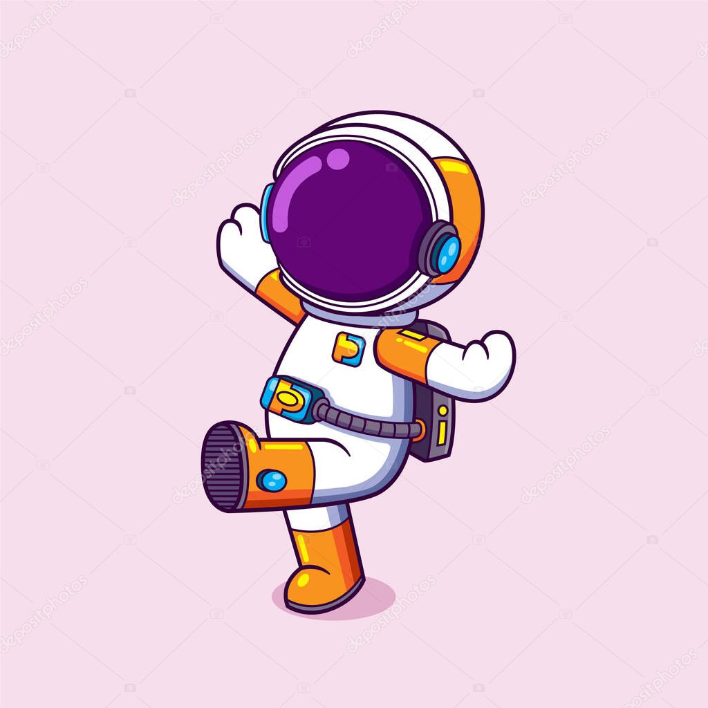 The happy astronaut is walking around while doing some action of illustration