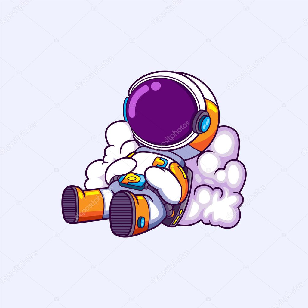 The astronaut is relaxing on cloud and sleeping for a while of illustration