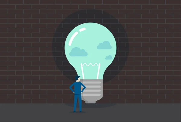 Opening Wall Bright Daylight Concrete Businessman Looking Out Light Bulb — Wektor stockowy
