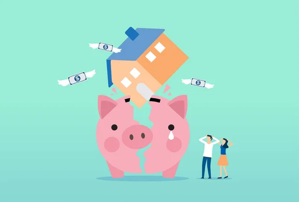 Casa Quebrou Poupança Piggybank Pagamento Custo Pagamento Caro Hipoteca Taxa —  Vetores de Stock
