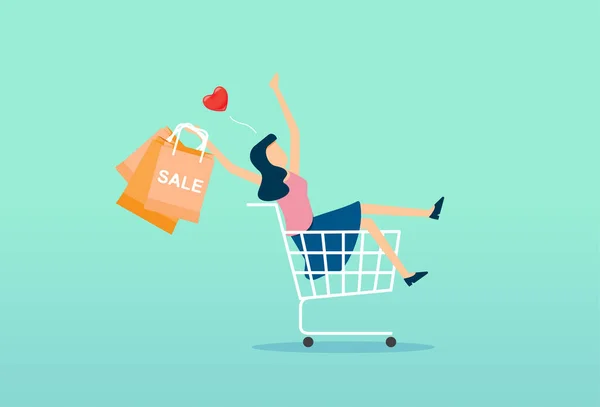 Mujer Feliz Con Las Compras Glamour Clientes Femeninos Que Llevan — Vector de stock