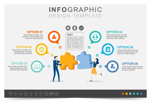 Jigsaw Infographique Coopération Dans Travail Entreprise Partenariat Travail Équipe Plan — Image vectorielle