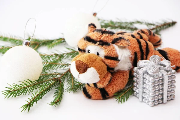 Tigre Come Simbolo Del 2022 Natale Capodanno Decorazioni Festive Nuovo — Foto Stock