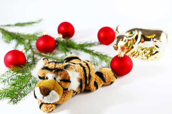 Tigre Como Símbolo 2022 Natal Ano Novo Decorações Festivas Para — Fotografia de Stock