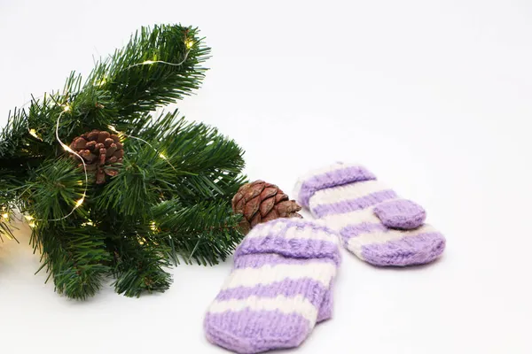 Natale Capodanno Simboli Sfondo Bianco Biglietto Capodanno Natale Con Orologi — Foto Stock