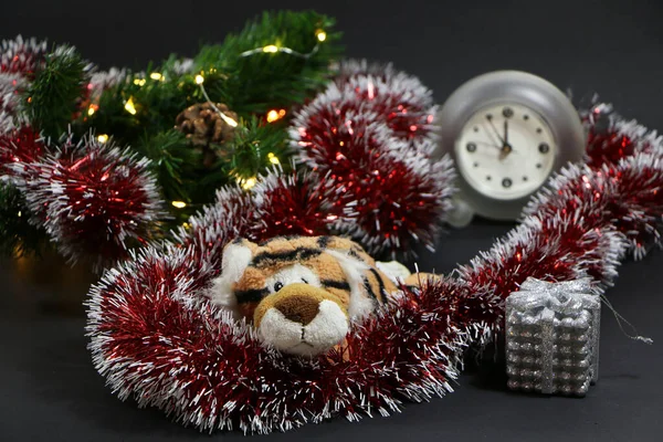 Tigre Come Simbolo Del 2022 Natale Capodanno Decorazioni Festive Nuovo — Foto Stock