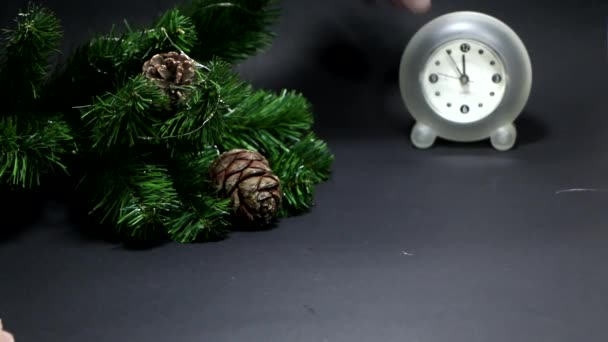 Символи Різдва Нового Року Чорному Тлі Новий Рік Різдвяна Листівка — стокове відео