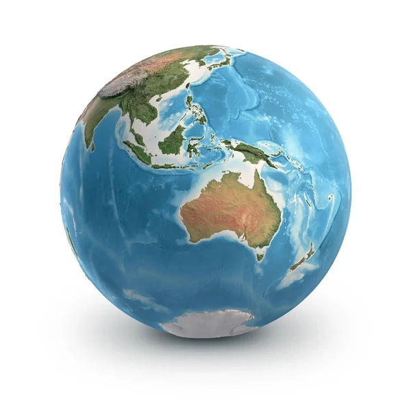 Planet Earth Globe Isolated White Geography World Space Focused Australia — Stock Photo, Image