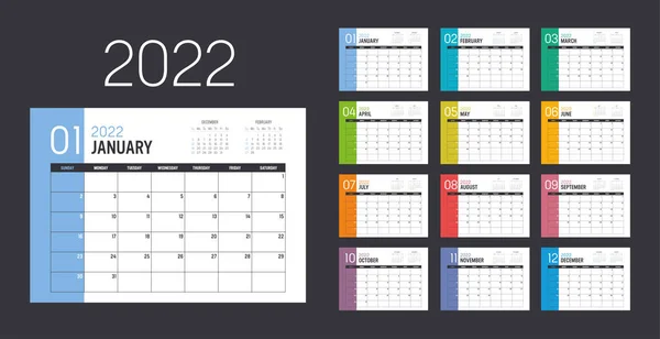 Rok 2022 Měsíční Kalendář Týden Začíná Neděli Šablona Vektoru — Stockový vektor