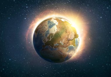 Küresel ısınma, iklim değişikliği, Dünya ve Doğu Asya 'da dünya çapında bir felaket. 3D illüstrasyon - NASA tarafından desteklenen bu görüntünün elementleri.