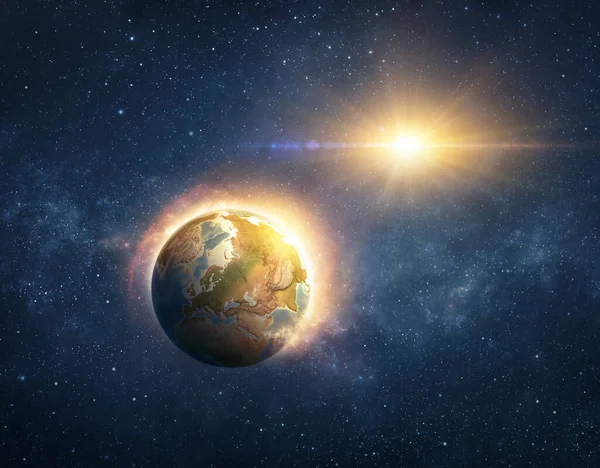 宇宙から示された世界の終わりである惑星地球の地球温暖化 3D 宇宙から示された世界の終わりである惑星地球の地球温暖化 3D