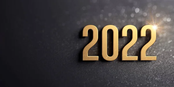 New year greeting card 2022. Date number colored in gold on a glittering black background - 3D illustration