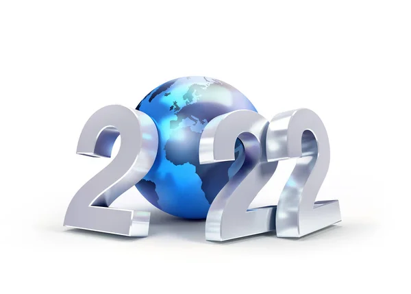 2022 Uusi Vuosi Hopea Päivämäärä Numero Koostuu Sininen Maa Maapallo — kuvapankkivalokuva
