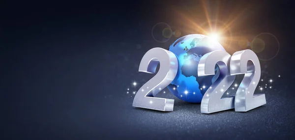 Happy New Year 2022 Wenskaart Zilveren Datumnummers Met Een Blauwe — Stockfoto