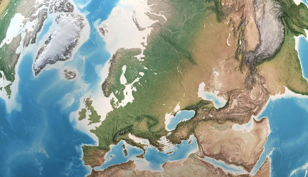 Mappa Fisica Europa Groenlandia Medio Oriente Asia Con Dettagli Alta — Foto Stock