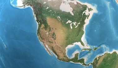 Kuzey Amerika, ABD, Kanada ve Meksika 'nın yüksek çözünürlüklü fiziksel haritaları. Dünya gezegeninin uydu görüntüsü. 3D illüstrasyon - NASA tarafından desteklenen bu görüntünün elementleri