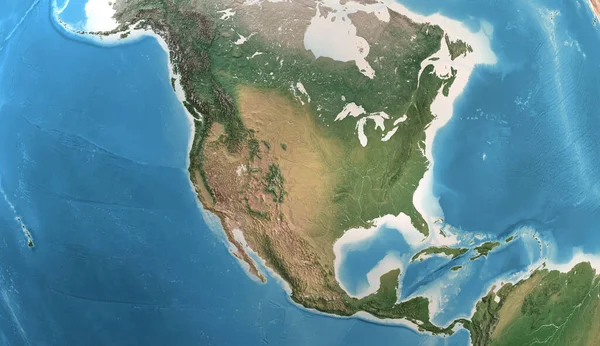 Mappa Fisica Del Nord America Stati Uniti Canada Messico Con — Foto Stock