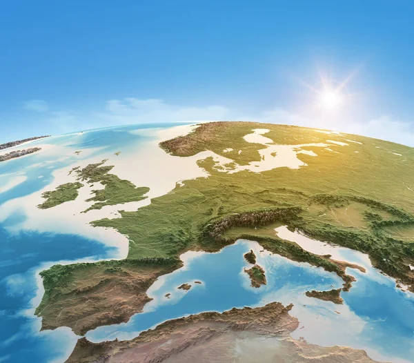 Mappa Fisica Del Pianeta Terra Focalizzata Sull Europa Occidentale Vista — Foto Stock