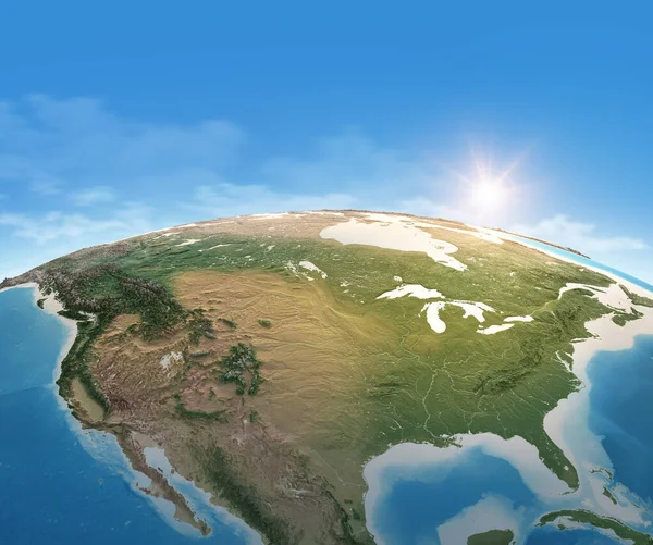 Physikalische Karte Des Planeten Erde Fokussiert Auf Die Usa Nordamerika — Stockfoto