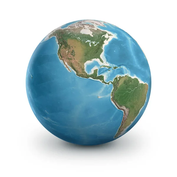 Planet Earth Isolated White Physical Earth Globe Focused North South — Stock Photo, Image