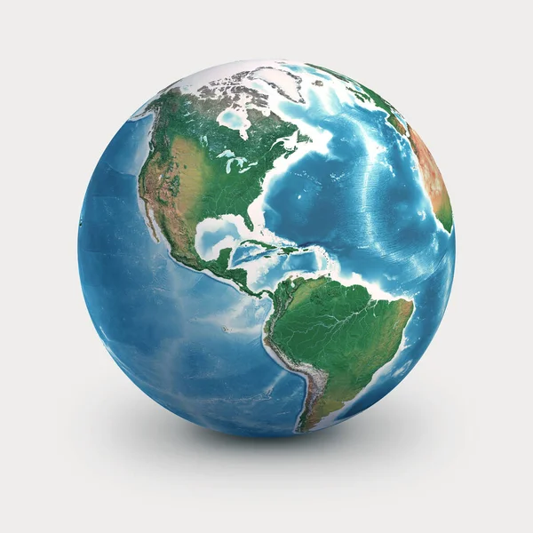 Fysieke Aardbol Gericht Noord Zuid Amerika Planeet Aarde Geïsoleerd Wit — Stockfoto