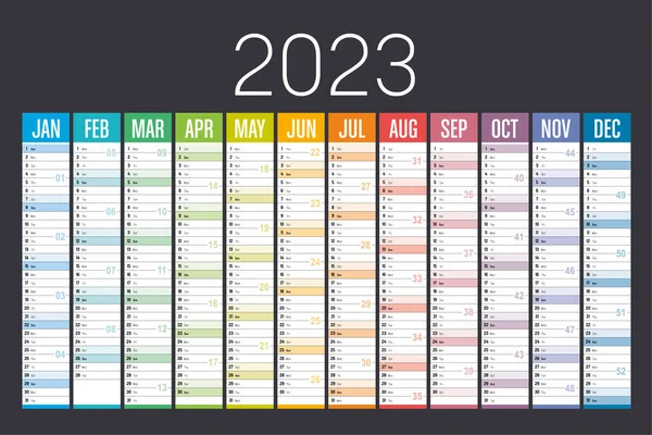 2023 Рік Барвистий Календар Темному Фоні Векторний Шаблон — стоковий вектор
