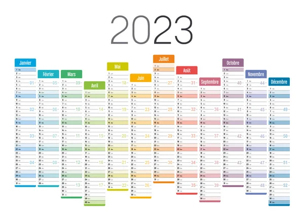 2023 Рік Один Календар Стіні Сторінки Французькою Мовою Білому Тлі — стоковий вектор