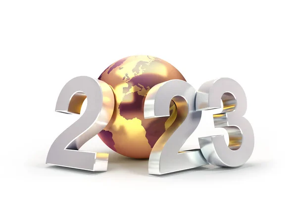 2023 Nuovo Anno Numero Data Composto Pianeta Dorato Terra Isolato — Foto Stock