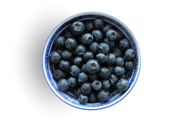 Vista Superior Baga Azul Fresca Tigela Fundo Branco Conceito Alimentação — Fotografia de Stock