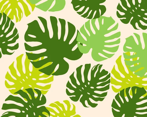 Nahtlos von Hand gezeichnete tropische Muster mit Monstera-Blättern auf Pfirsichhintergrund. Markierungszeichnung — Stockfoto