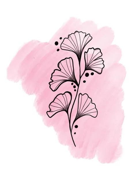 Belle Illustration Faite Main Corde Herbe Fleur Avec Aquarelle Sur — Photo