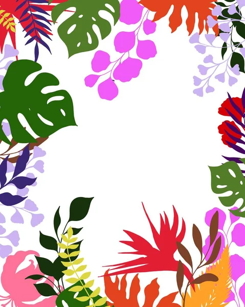 Tropische Und Exotische Pflanzen Und Blätter Gestaltungsrahmenvorlage Rote Exotische Strelitzien — Stockfoto