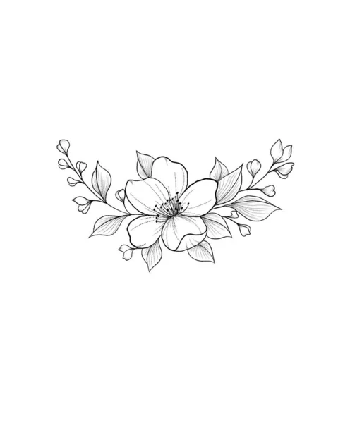 Fiori Sakura. Ciliegia. Disegno a mano. Inchiostro, acquerello. un rametto di albicocca fiorente - un bello schizzo di un tatuaggio. Disegni del tatuaggio botanico — Foto Stock